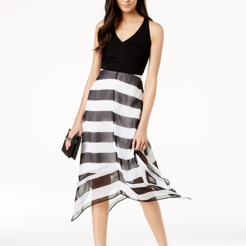 INC Black white Striped Handkerchief Hem Dress NWT size small
